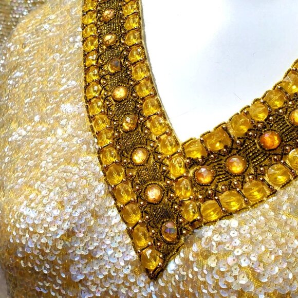 60s Sequin Beaded Yellow Skirt Set XL NWT Cleopatra Movie Inspired Hong Kong - Picture 10 of 16